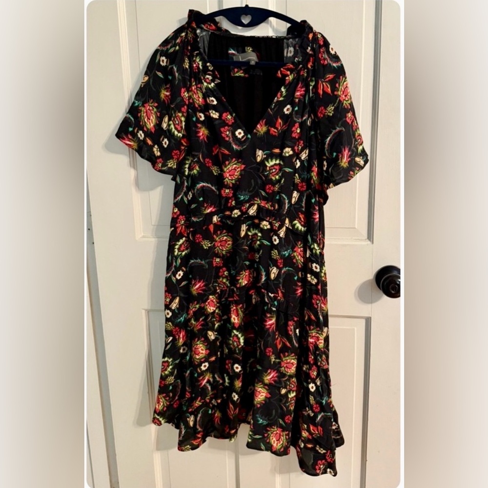 Anthropologie Black Floral Dress M Boho Midi Romantic Feminine